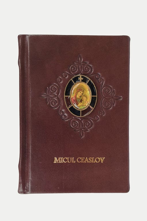 Ceaslov mic cu vitraliu oval și ornament